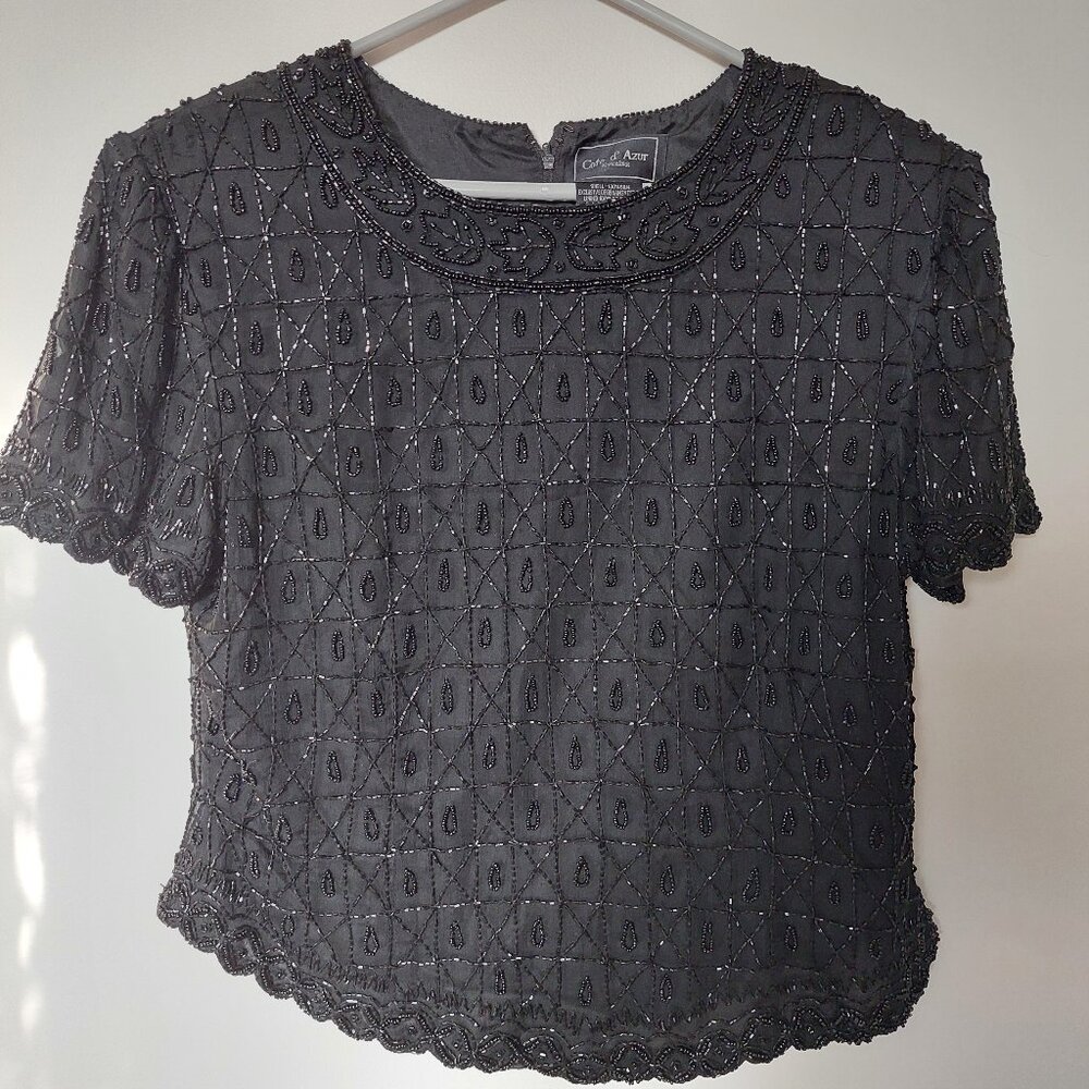 COTE D' AZUR Evening Black Vintage Gorgeous Beaded Silk Jacket XL
